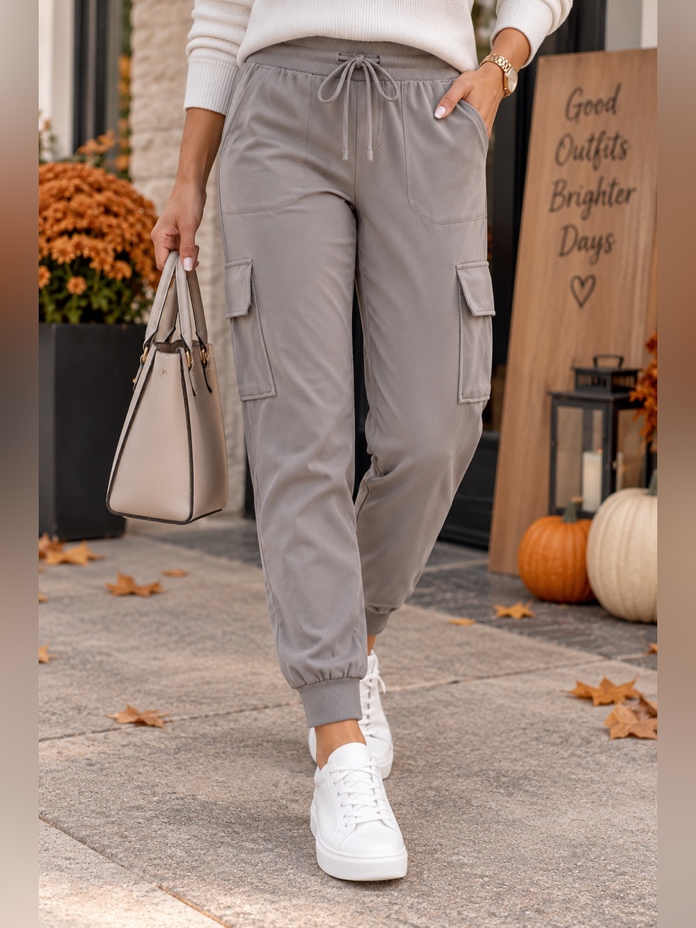 Rachel Zoe Women’s M Gray Cargo Jogger Pants Mid Rise Stretch NWT